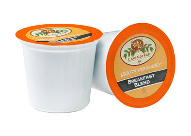 two WB Law Coffee Co breakfast blend single serve coffee cups