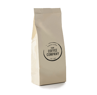 Beige coffee bag with a logo on a white background