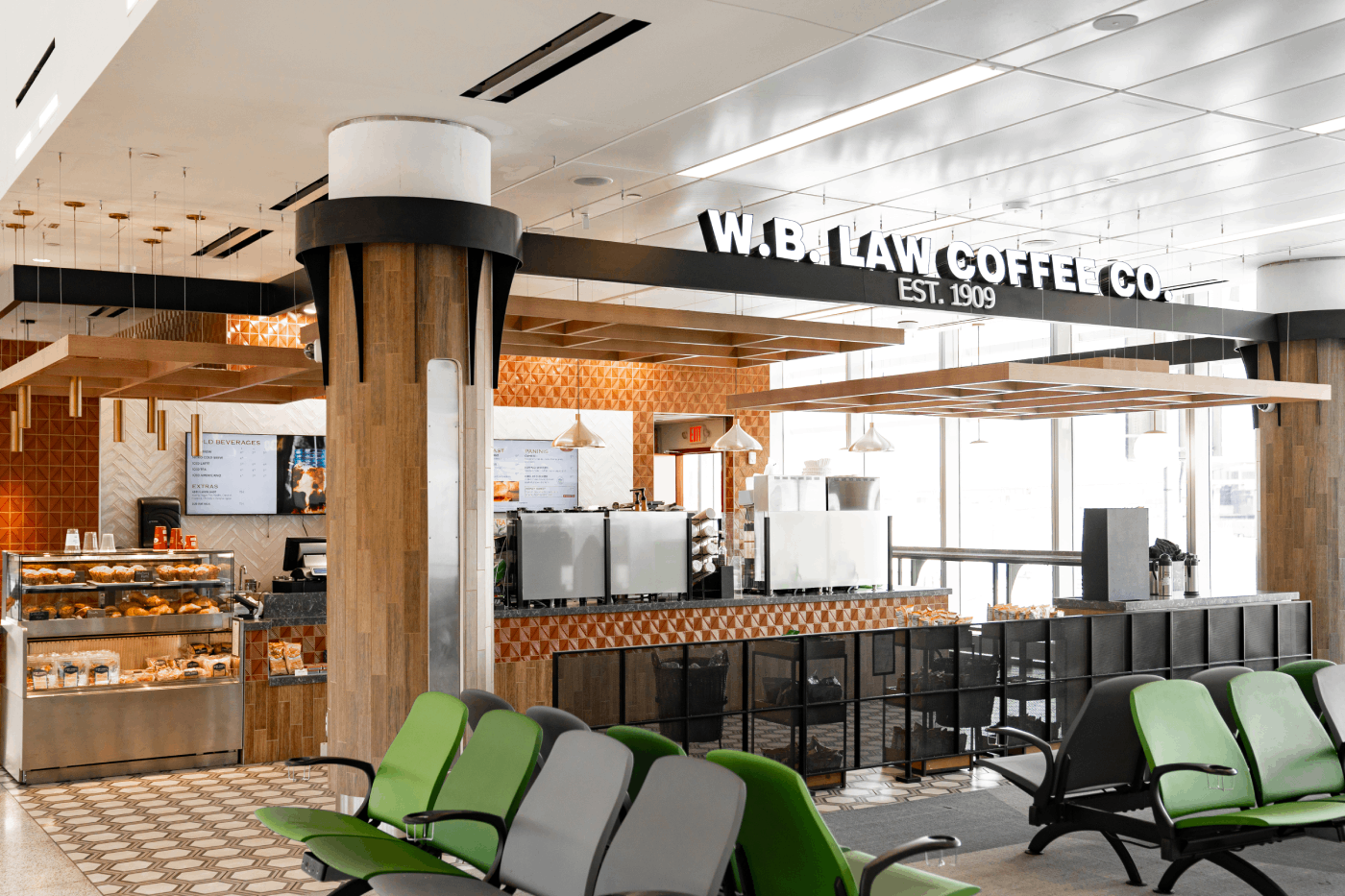 A picture of the retail area of the WB Law Coffee Cafe at EWR Terminal A.