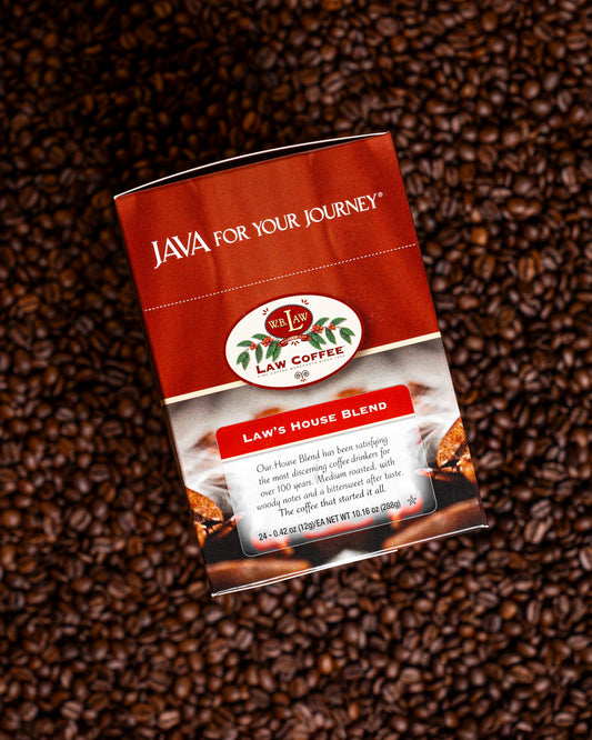 WB Law Coffee single serve medium roast House Blend coffee cups compatible with Keurig Kcup brewers.