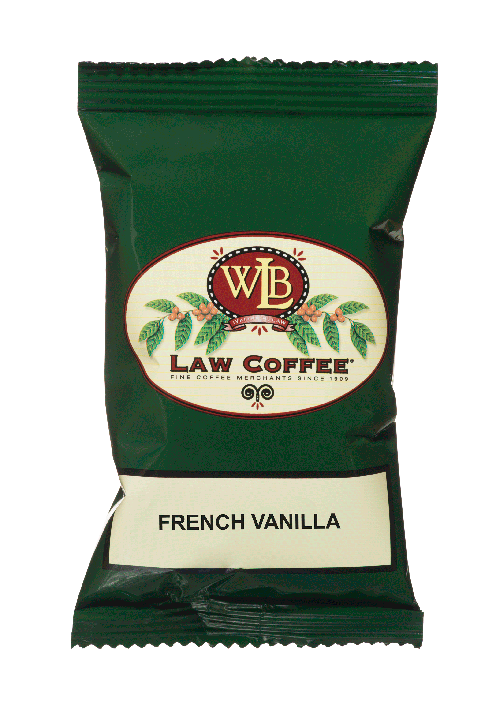 A 100% arabica frac pack of WB Law Coffee French Vanilla flavored coffee.