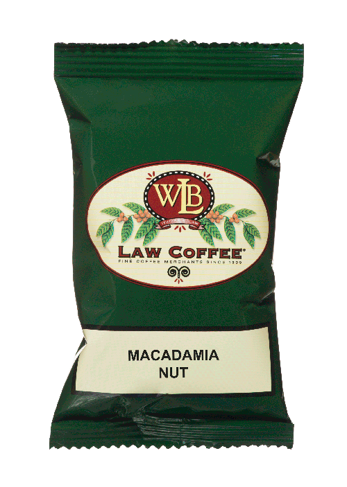 A 100% arabica frac pack of WB Law Macadamia Nut flavored Brazilian coffee.