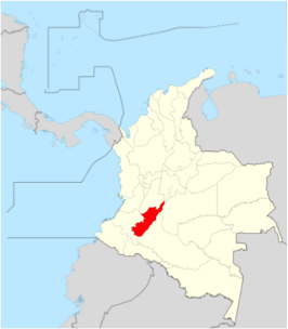 a map of colombia with the Huila region highlighted in red. 